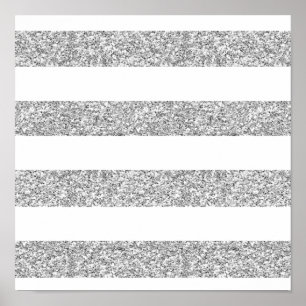 Glamour White Stripes with Silver Glitter Printed Poster