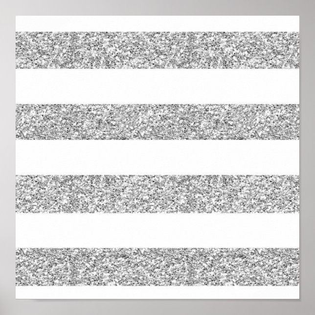 Glamour White Stripes with Silver Glitter Printed Poster (Front)