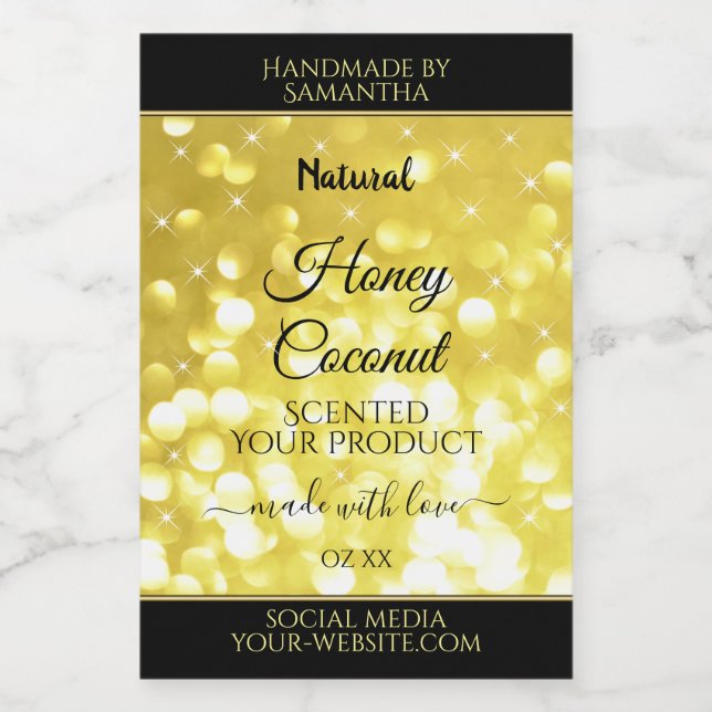 Glamour Yellow Gold Sparkle Glitter Product Labels (Single Label)