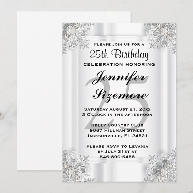 Glamourous 00th Birthday Design in White Invitation (Front/Back)