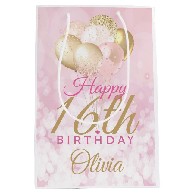 Glamourous 16th Birthday Balloon Medium Gift Bag (Front)