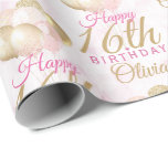 Glamourous 16th Birthday Balloon Wrapping Paper<br><div class="desc">A gorgeous blush pink and glitter balloon happy 16th birthday gift wrap This feminine design is the perfect wrapping paper to wish someone a happy 16th birthday (or any age!) Personalise with our own custom name. Pink and gold coloured typography on a bubble effect girly background.</div>