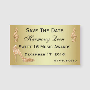 Glamourous 16th Save The Date Gold Stiletto