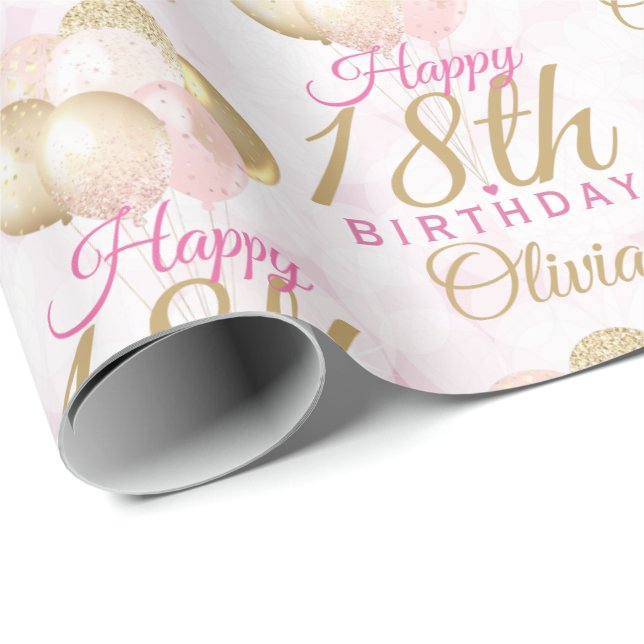 Glamourous 18th Birthday Balloon Wrapping Paper (Roll Corner)