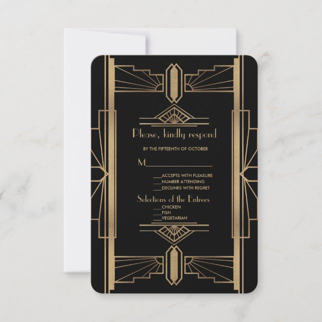 Glamourous 1920's Great Gatsby 1920s Wedding RSVP (Front)