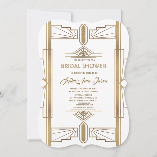 Glamourous 1920s Great Gatsby Bridal Shower Invitation (Front)
