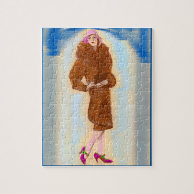 glamourous 1920s woman in fur coat jigsaw puzzle (Vertical)