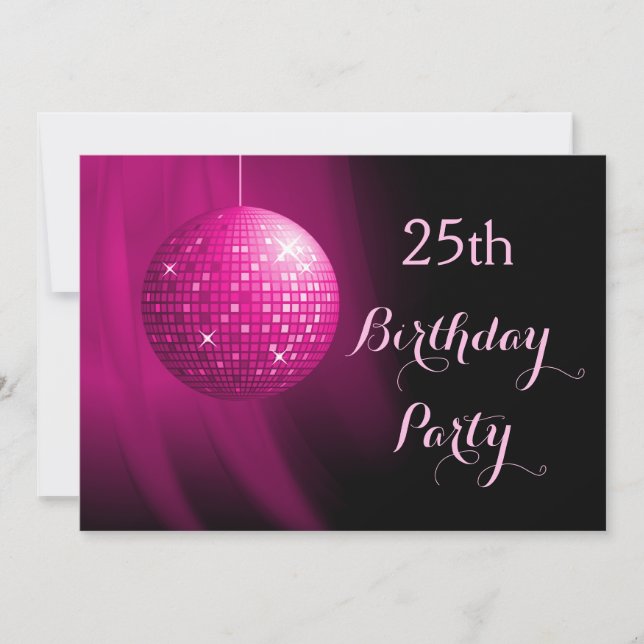 Glamourous 25th Birthday Hot Pink Party Disco Ball Invitation (Front)