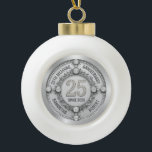Glamourous 25th Wedding Anniversary Ceramic Ball Christmas Ornament<br><div class="desc">Celebrate your 25th wedding anniversary with this stunning glamourous white diamond encased in a beautiful silver swirly frame. Personalise the design with customisable text in a chic grey font colour. Honour this special milestone with a timeless and elegant keepsake.</div>
