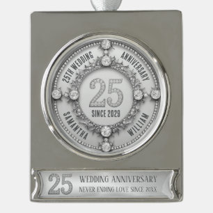 Glamourous 25th Wedding Anniversary Silver Plated Banner Ornament