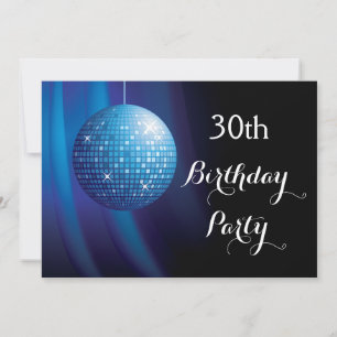 Glamourous 30th Birthday Blue Party Disco Ball Invitation