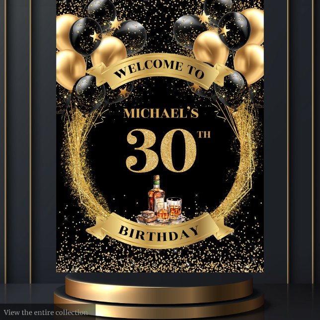 Glamourous 30th Man's Birthday Whiskey Display Tapestry (Glamorous 30th Man's Birthday Whiskey Display Tapestry)