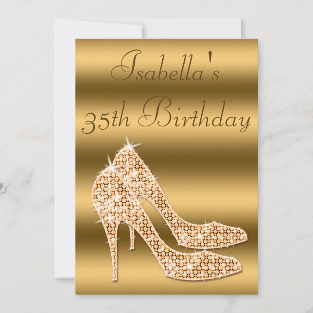 Glamourous 35th Birthday Gold Stilettos Invitation (Front)