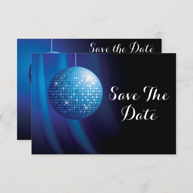 Glamourous 40th Birthday Blue Party Disco Ball Save The Date (Front/Back)
