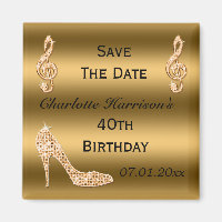 Glamourous 40th Save The Date Gold Stiletto