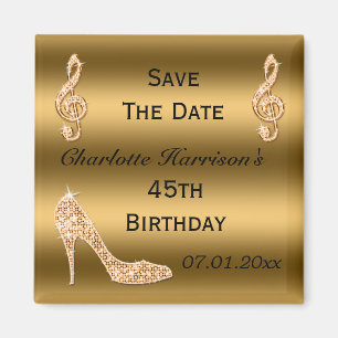 Glamourous 45th Save The Date Gold Stiletto Magnet