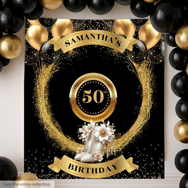 Glamourous 50th Birthday Backdrop Pink High Heels Tapestry (Glamorous 50th Birthday Backdrop Pink High Heels)
