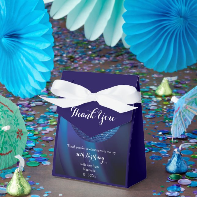 Glamourous 50th Birthday Blue Party Disco Ball Favour Box (Party)