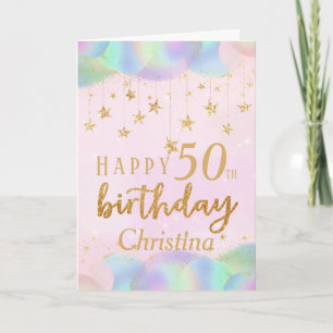 Glamourous 50th Birthday Gold Glitter Card