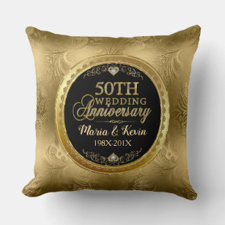 Glamourous 50th Gold Wedding Template Cushion