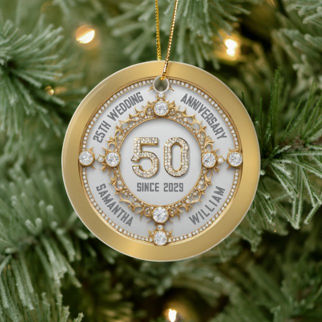 Glamourous 50th Wedding Anniversary Ceramic Tree Decoration (Tree)