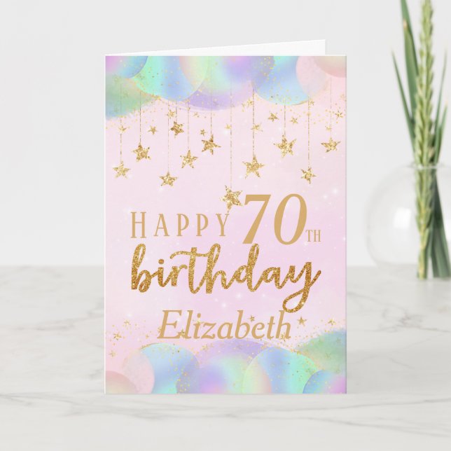 Glamourous 70th Birthday Gold Glitter Card (Front)