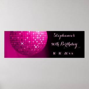 Glamourous 90th Birthday Hot Pink Party Disco Ball Poster