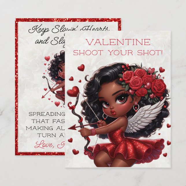 Glamourous African American Cupid Valentine's Day  Enclosure Card (Front/Back)