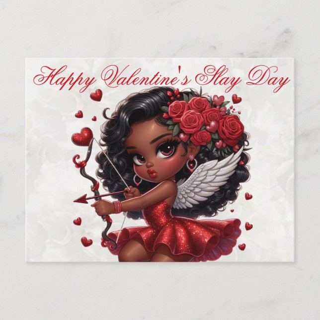 Glamourous African American Cupid Valentine's Day  Postcard (Front)