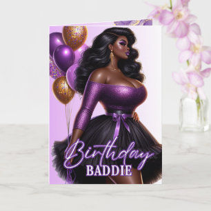 Glamourous African American Woman Purple Birthday Card