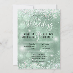 Glamourous Aqua Glitter Luxury Wedding Invitation