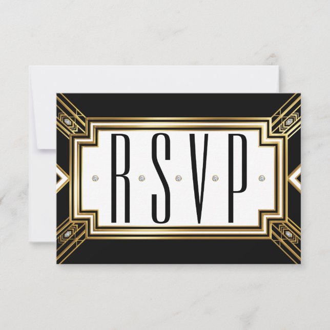 Glamourous Art Deco Geometric Wedding RSVP Card (Front)
