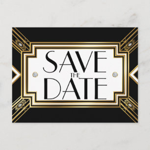 Glamourous Art Deco Geometric Wedding Save the Dat Announcement Postcard