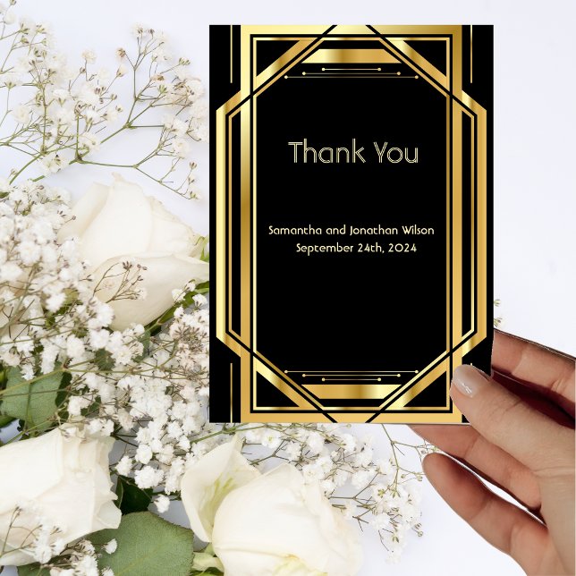 Glamourous Art Deco Gold Black Vintage Thank You  Invitation (Creator Uploaded)