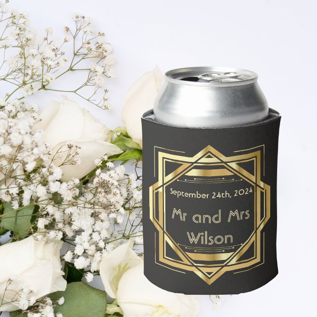 Glamourous Art Deco Gold on Black Vintage  Can Cooler (Creator Uploaded)