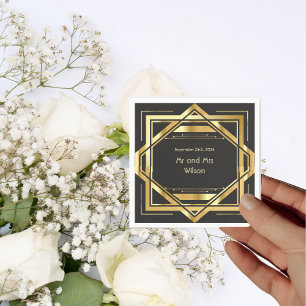 Glamourous Art Deco Gold on Black Vintage Dinner  Napkin