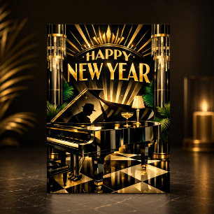 Glamourous Art Deco Piano New Year Holiday Card