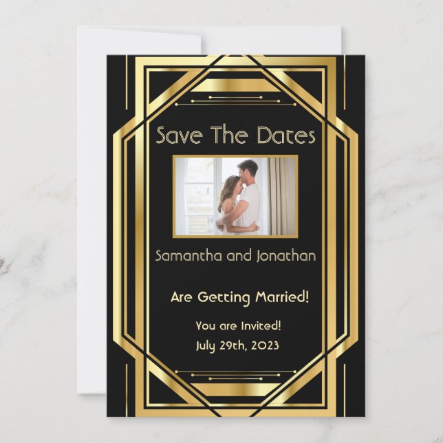 Glamourous Art Deco Vintage Save the Dates Card (Front)