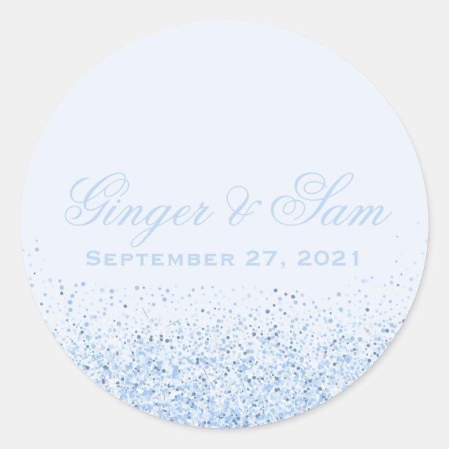 Glamourous Baby Blue Glitter Wedding Stickers (Front)