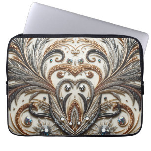 Glamourous Baroque Design with Glitter & Gemstones Laptop Sleeve