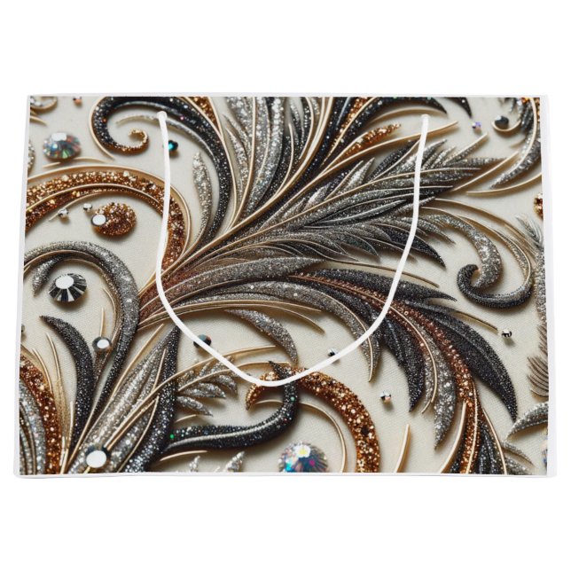 Glamourous Baroque Design with Glitter & Gemstones Large Gift Bag (Front)