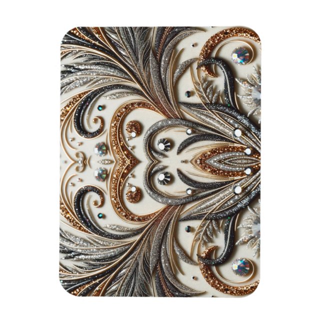 Glamourous Baroque Design with Glitter & Gemstones Magnet (Vertical)