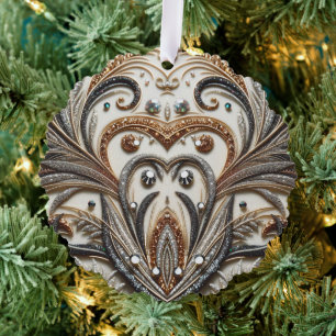 Glamourous Baroque Design with Glitter & Gemstones Tree Decoration Card