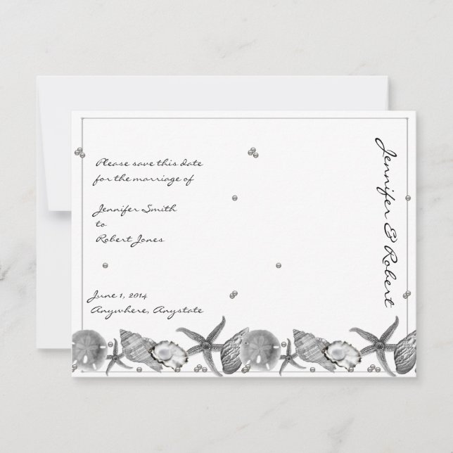 Glamourous Beach in Silver Save the Date Card (Front)