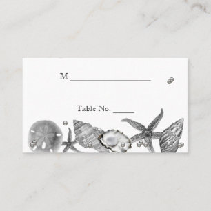 Glamourous Beach in Silver Wedding Place Cards