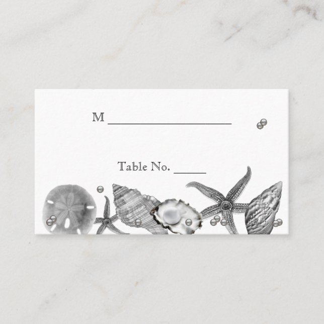Glamourous Beach in Silver Wedding Place Cards (Front)