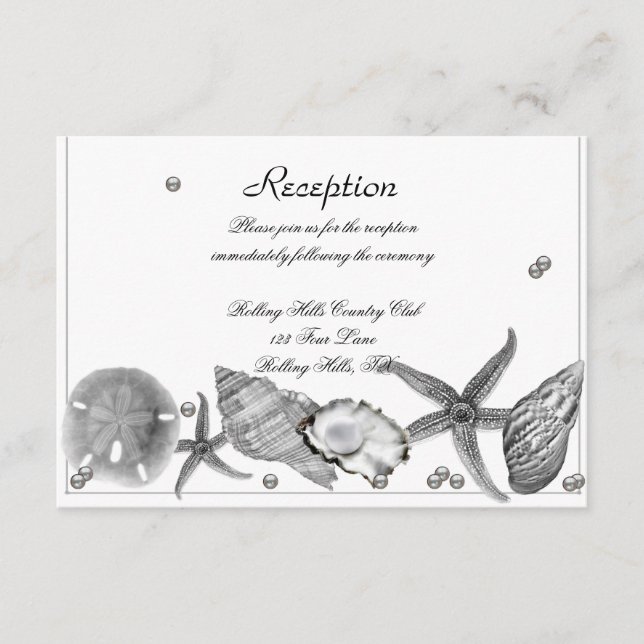 Glamourous Beach in Silver Wedding Reception Enclosure Card (Front)