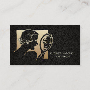 Glamourous Beautician Black and Gold Leopard Business Card