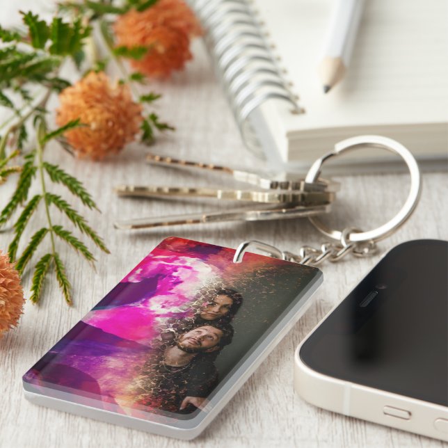 Glamourous Best Lovers Ever Floral Overlay Photo Key Ring (Front Right)