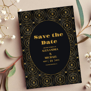 Glamourous Black and Gold Art Deco Wedding  Save The Date